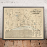 Vecchia battaglia di New Orleans, mappa del 1874: Jackson Square, Custom House, State House, Lafayette Square, fiume Mississippi 