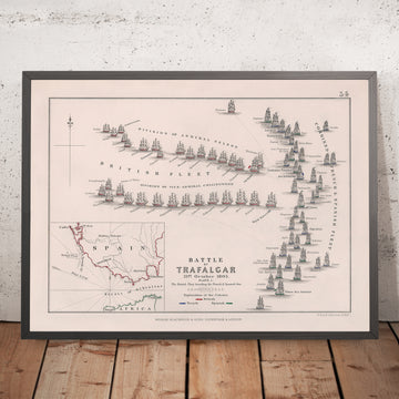 Schlacht von Trafalgar: Die britische Flotte durchbricht die französische und spanische Linie von AK Johnston, 1852 