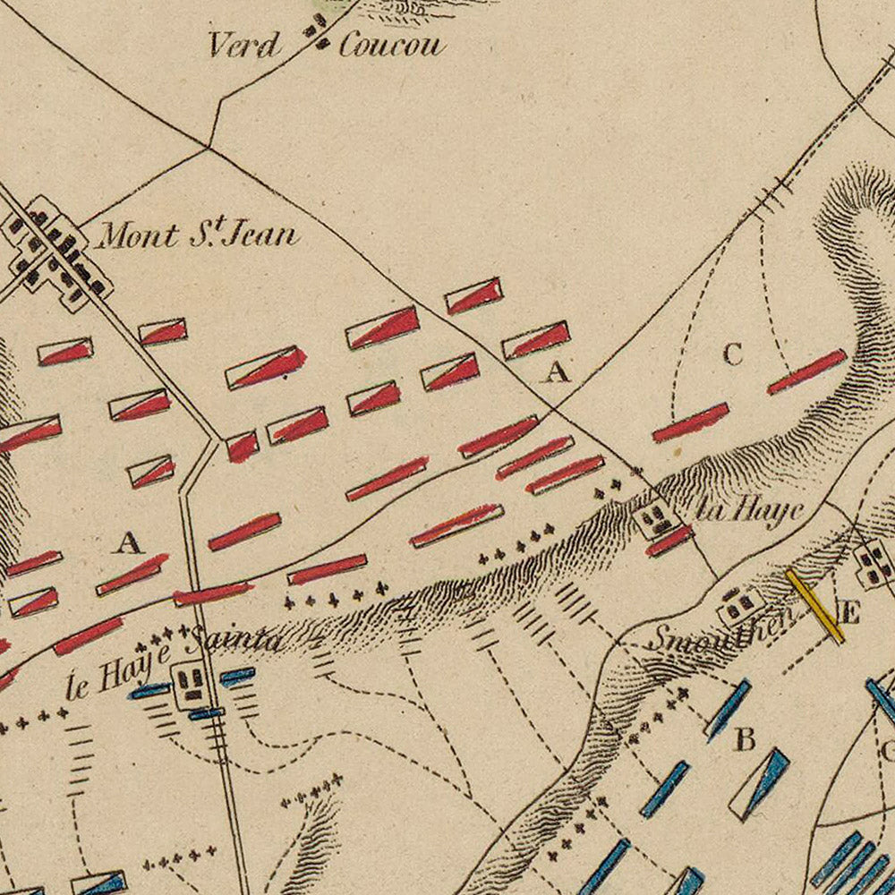 Battle of Waterloo, British & French Positions, 1815: Napoleonic War