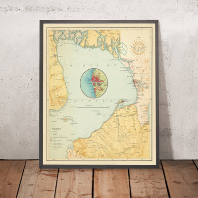 Ancienne carte de la baie de Manille par Hoen & Co, 1899 : Cavite, Corregidor, Manille, rivière Pasig, colonialisme espagnol