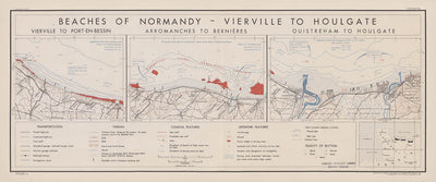 Mapa militar antiguo de Normandía realizado por la OSS en 1943: Vierville, Arromanches, Ouistreham, planificación del Día D