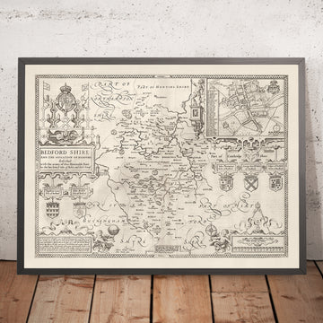 Mappa antica del Bedfordshire 1611, John Speed - Bedford, Luton, Dunstable, St Neots, Kempston, Leighton Buzzard 