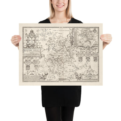 Antiguo mapa de Bedfordshire 1611, John Speed - Bedford, Luton, Dunstable, St Neots, Kempston, Leighton Buzzard