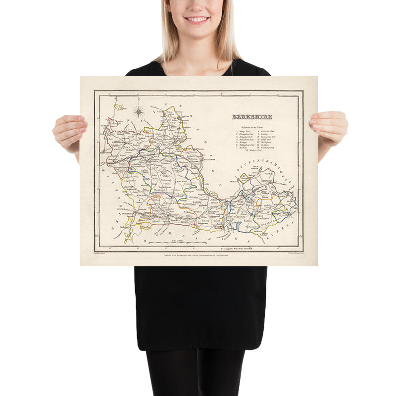 Alte Karte von Berkshire von Samuel Lewis, 1844: Reading, Windsor, Newbury, Abingdon und Henley-on-Thames 