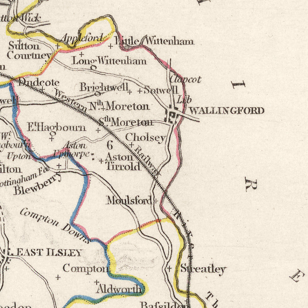 Alte Karte von Berkshire von Samuel Lewis, 1844: Reading, Windsor, Newbury, Abingdon und Henley-on-Thames 