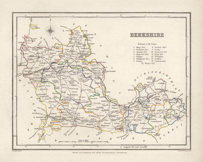 Alte Karte von Berkshire von Samuel Lewis, 1844: Reading, Windsor, Newbury, Abingdon und Henley-on-Thames 