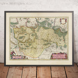Mapa antiguo de Berlín-Brandeburgo por Joan Blaeu, 1665: Berlín, Potsdam, Cottbus, Frankfurt an der Oder y Brandenburgo an der Havel, con el río Spree, el Havel y la Märkische Schweiz.