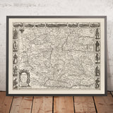Old Monochrome Map of Bohemia by Speed, 1626: Czechia, Prague, Rivers, Illustrations