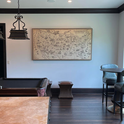 This image shows a customised, framed canvas version of the map.