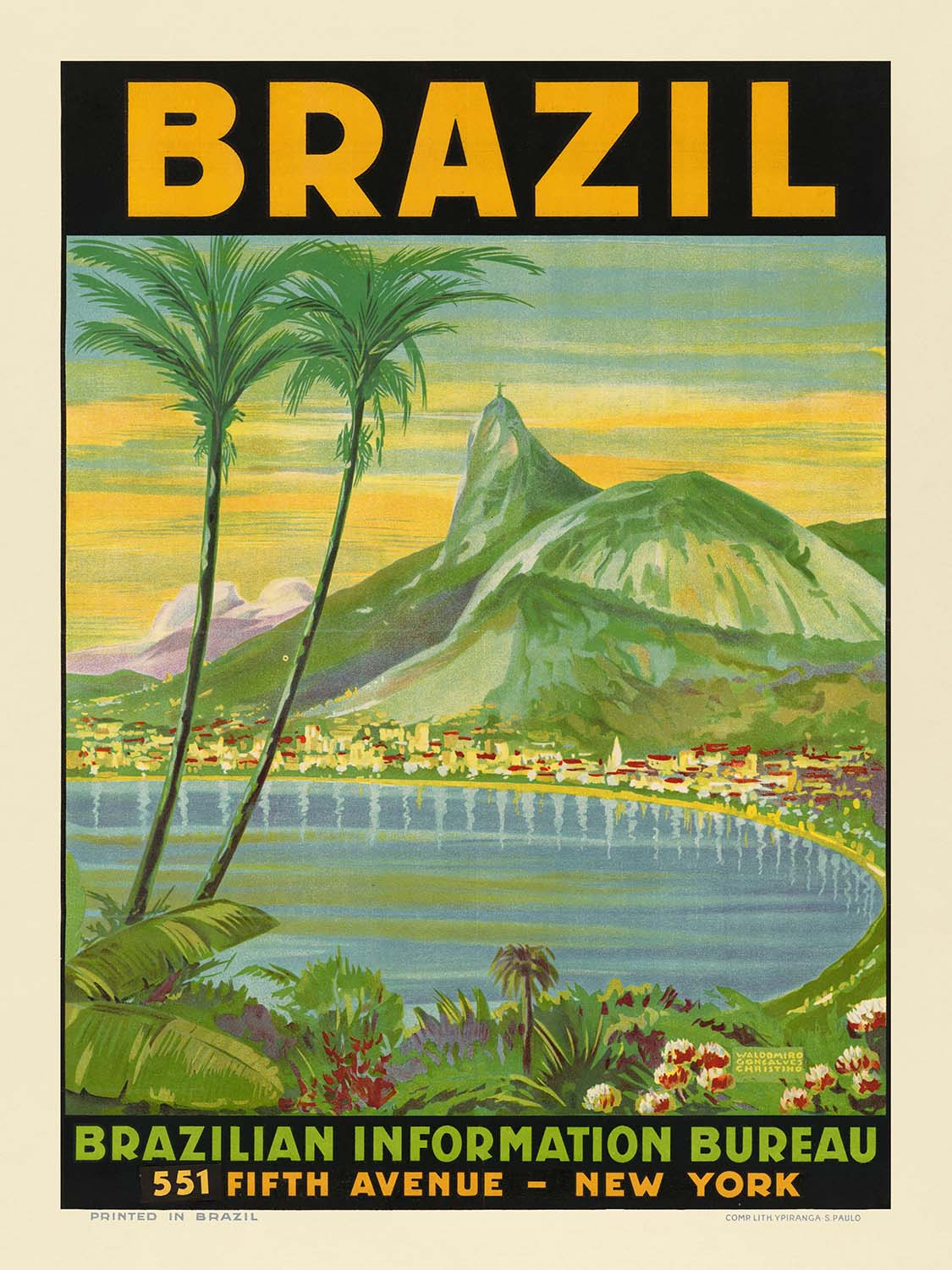 Brazil Travel Poster with Cristo Redento by Waldomiro Goncalves Christino
