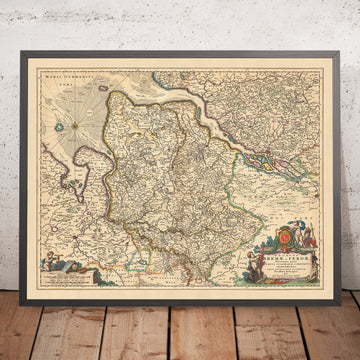Mapa antiguo de Bremen y Verden: Visscher, 1690: Hamburgo, Oldenburg, Lüneberg, Bremerhaven, Stade