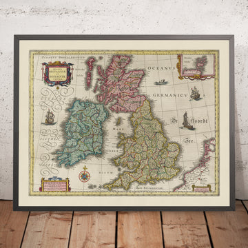 Old County Map of the British Isles by Blaeu, 1665: English, Welsh, Scottish and Irish Counties and Cities