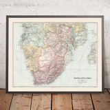Old Map of British South Africa, Stanford, 1904: Cape Colony, Transvaal, Bechuanaland, Rhodesia, Central Africa