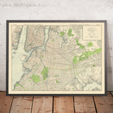 Ancienne carte de Brooklyn par Rand McNally, 1912 : lignes de transport en commun et de transit rapide, tramways, Prospect Park, pont de Brooklyn 