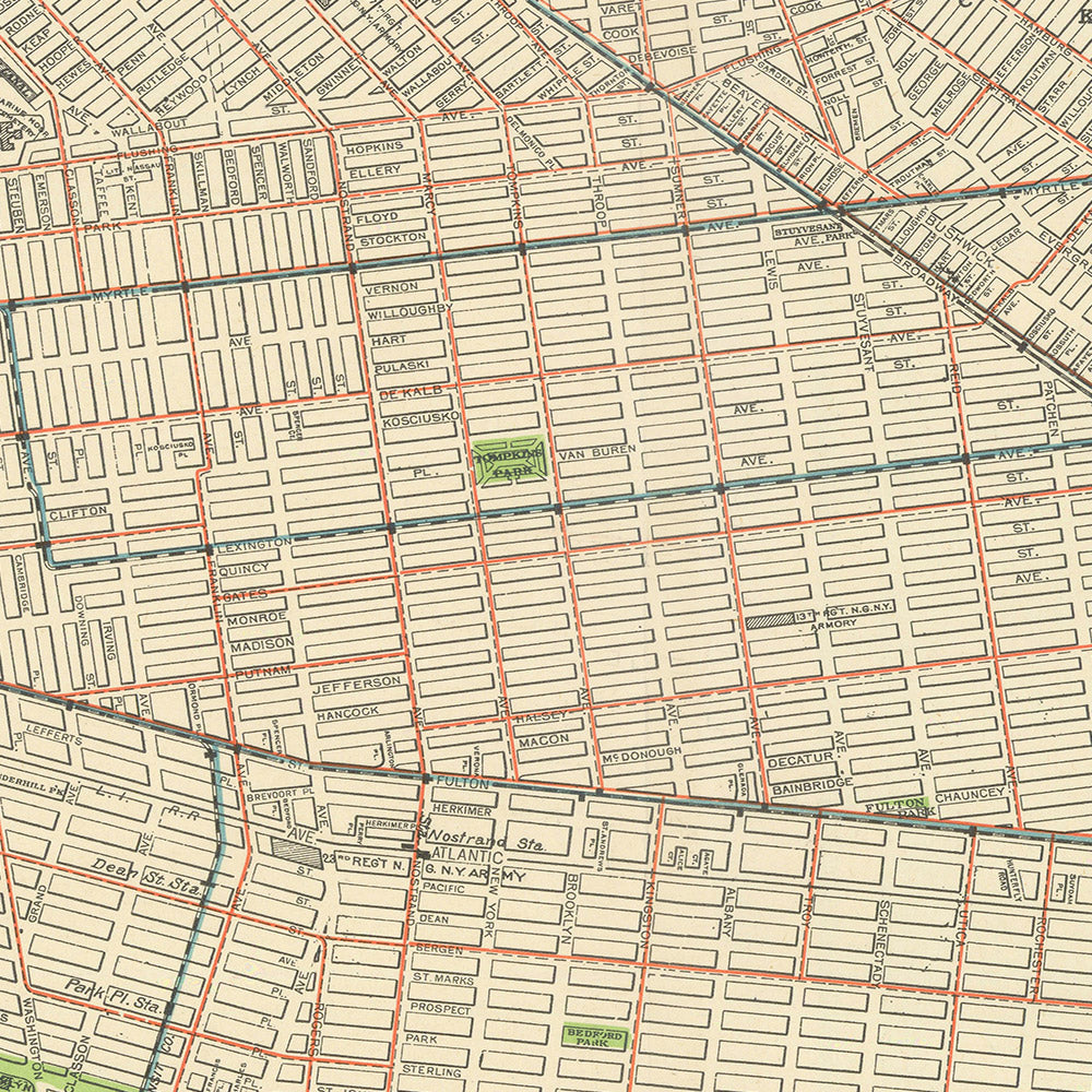 Old Map of Brooklyn by Rand McNally, 1912: Elevated & Rapid Transit Lines, Streetcars, Prospect Park, Brooklyn Bridge