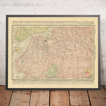 Antigua mapa de Brooklyn por Rand McNally, 1897: Downtown Brooklyn, Bushwick, Prospect Heights, Crown Heights, Williamsburg 