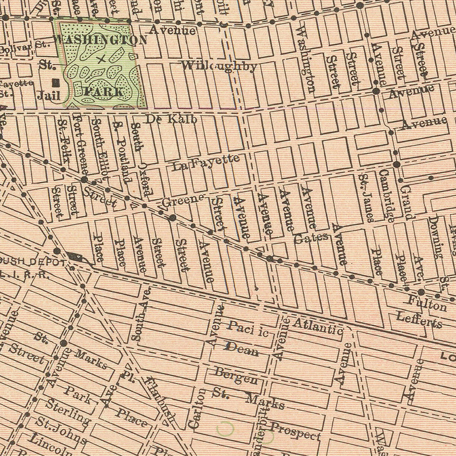 Mappa antica di Brooklyn di Rand McNally, 1897: Downtown Brooklyn, Bushwick, Prospect Heights, Crown Heights, Williamsburg 