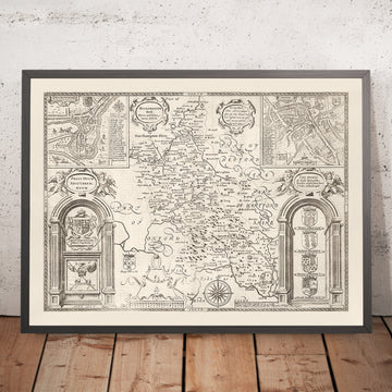 Vieille carte monochrome de Buckinghamshire en 1611 par John Speed ​​- High Wycombe, Amersham, Buckingham, Milton Keynes