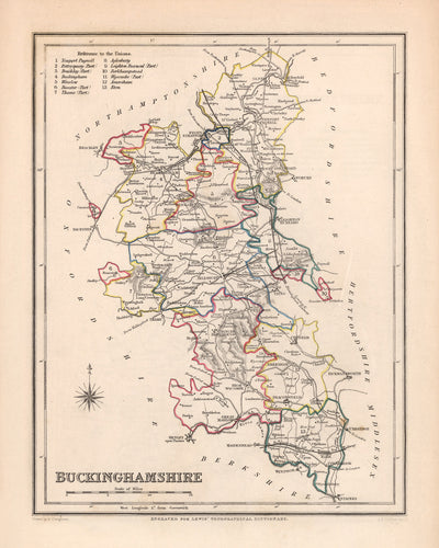 Old Map of Buckinghamshire by Samuel Lewis, 1844: Aylesbury, High Wycombe, Milton Keynes, Marlow, Amersham, Chesham
