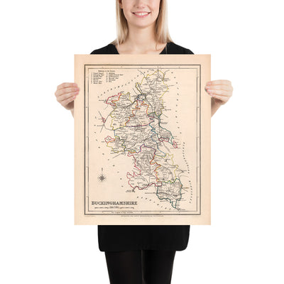 Old Map of Buckinghamshire by Samuel Lewis, 1844: Aylesbury, High Wycombe, Milton Keynes, Marlow, Amersham, Chesham