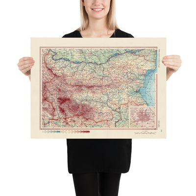 Ancienne carte de la Bulgarie réalisée par le service topographique de l'armée polonaise, 1967 : Sofia, représentation politique et physique détaillée, montagnes, rivières et plaines