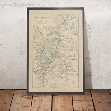 Ancienne carte des vins de Bourgogne, 1895 : Côte de Beaune & Côte d&