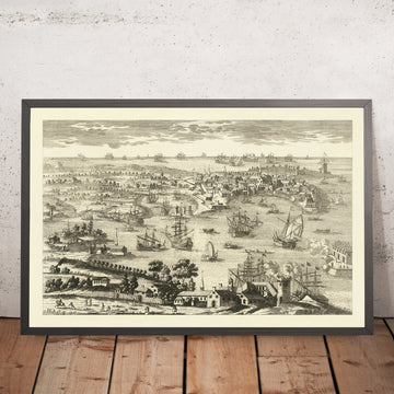 Antica mappa pittorica di Cadice di Aveline, 1700: Castillo de San Sebastián, Cattedrale, Plaza de España 