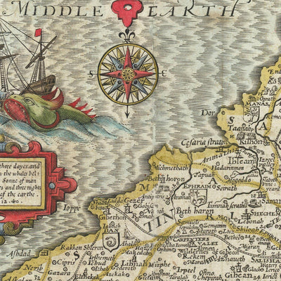 Antiguo mapa de Canaán (Tierra Santa) de John Speed, 1611: Jerusalén, Belén, Nazaret, Samaria, Jericó