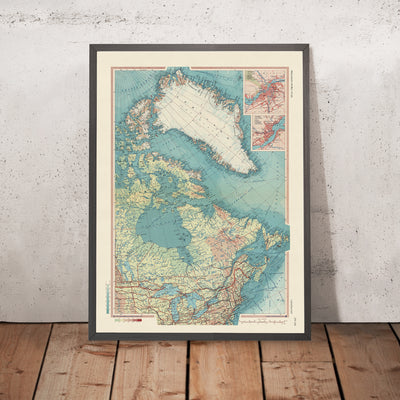 Old Map of Eastern Canada, 1967: Ontario, Greenland, Newfoundland, Labrador, Detailed Political & Physical Atlas