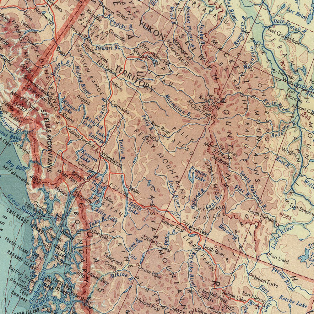 Old Map of Western Canada, 1967: Montreal, Vancouver, Yukon, Northwest Territories, British Columbia, Alaska