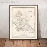Ancienne carte du comté de Carlow par Samuel Lewis, 1844 : Tullow, Hacketstown, Leighlinbridge, Rathvilly, Myshall