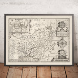 Alte monochrome Karte von Carmarthenshire Wales, 1611 von John Speed - Carmarthen, Llanelli, Llandovery, Ammanford 