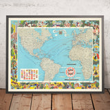 Ancienne carte de la Compagnie Générale Transatlantique par Blondel La Rougery, 1970 : Routes maritimes, navires de ligne 