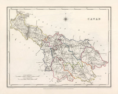 Old Map of County Cavan by Samuel Lewis, 1844: Belturbet, Cootehill, Bailieborough, Virginia, and more