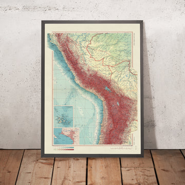 Mappa antica delle Ande Centrali, 1967: Ande Centrali, Isole Galapagos, Lima, Perù 