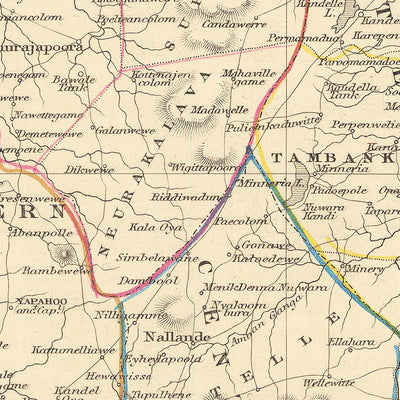 Mapa antiguo de Sri Lanka por Tallis, 1851: Colombo, Kandy, Adams Peak, Templo de Buda, Ruinas de Dagora