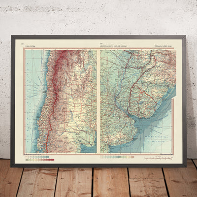 Old Map of Chile, Argentina, and Uruguay, 1967: Santiago, Buenos Aires, Montevideo, Andes, Pampas