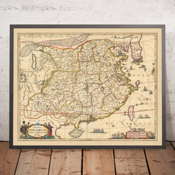 Old Map of the Chinese Empire by Visscher, 1690: Eastern China, Southern China, Taiwan, Hong Kong, Macao
