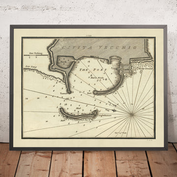 Vecchia Civitavecchia, Italia Carta Nautica di Heather, 1802: Porto, Castello, Faro 