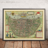Alte Birdseye-Karte von Köln von Braun, 1572: Kölner Dom, Rhein, Altstadt, Deutz, Heumarkt 