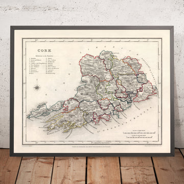 Old Map of County Cork by Samuel Lewis, 1844: Cobh, Kinsale, Blarney Castle, Fota House, Mizen Head