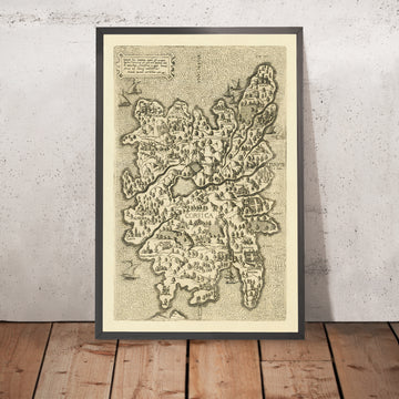 Old Map of Corsica by Bertelli, 1562: Ancient Atlas, Bastia, Bonifacio, Elegant Sailboats, Cultivated Fields