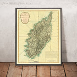Alte Karte von Korsika von Laurie & Whittle, 1794: Topografie, Straßen, Flüsse, Buchten, Ajaccio, Porto-Vecchio, Bastia 