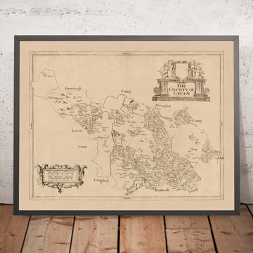 Mapa antiguo del condado de Cavan por Petty, 1685: Cavan, Belturbet, Killeshandra, Virginia, Cootehill