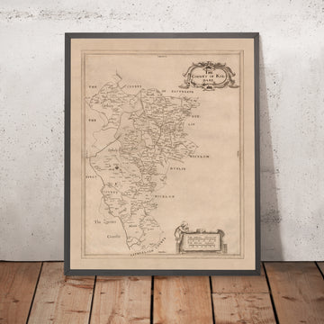 Mapa antiguo del condado de Kildare por Petty, 1685: Kildare, Naas, Maynooth, Castledermot, Monasterevan