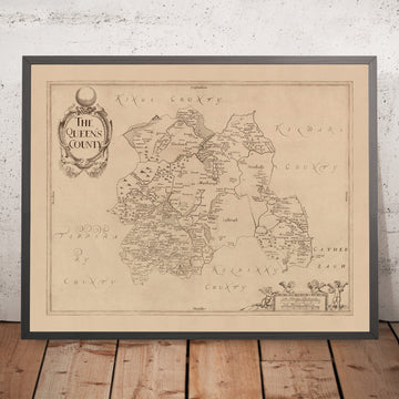 Mapa antiguo del condado de Laois por Petty, 1685: Abbeyleix, Athy, Castlecomer, Durrow, Mountmellick
