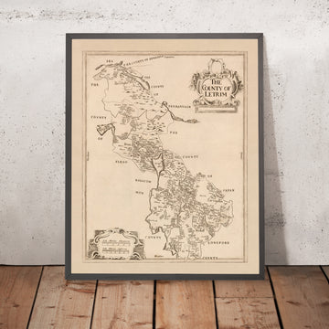 Antigua mapa del condado de Leitrim por Petty, 1685: Carrick-on-Shannon, Jamestown, Ballinamore, Mohill, Carrigallen, Down Survey 