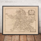Ancienne carte du comté de Meath (Meath Est) par Petty, 1685 : Trim, Navan, Kells, Ashbourne, Drogheda, Skerries 