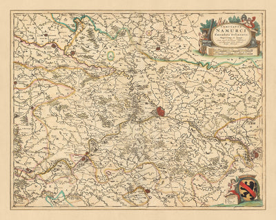 Old Map of County of Namur, Belgium by Visscher, 1690: Charleroi, Dinant, Sambreville, Huy, Gembloux