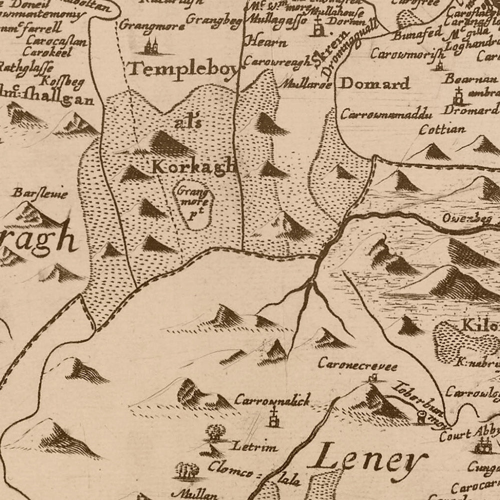 Old Map of County Sligo by Petty, 1685: Boyle, Knocknarea, Lough Gill, Benbulben, Ox Mountains